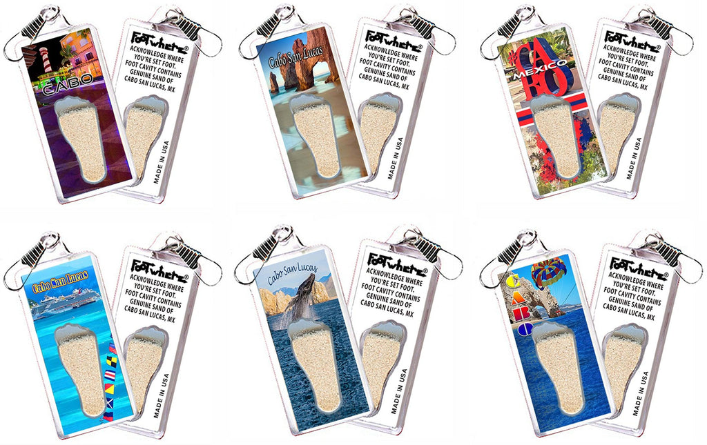 Cabo San Lucas FootWhere® Souvenir Zipper-Pulls. 6 Piece Set. Made in USA - FootWhere® Souvenir Shop