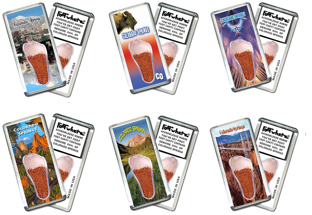 Colorado Springs FootWhere® Souvenir Fridge Magnets. 6 Piece Set. Made in USA-FootWhere® Souvenirs