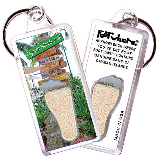 Cayman Islands FootWhere® Souvenir Keychains. 6 Piece Set. Made in USA-FootWhere® Souvenirs