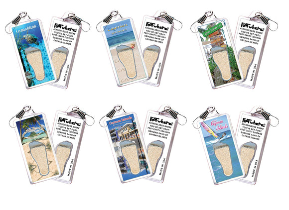 Cayman Islands FootWhere® Souvenir Zipper-Pulls. 6 Piece Set. Made in USA-FootWhere® Souvenirs