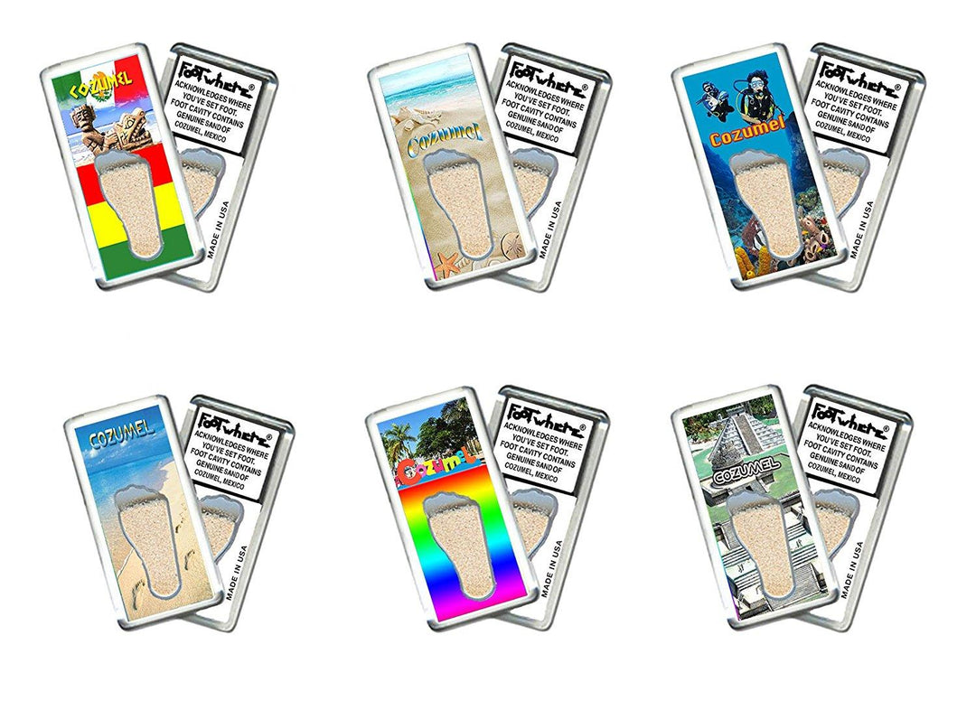 Cozumel FootWhere® Souvenir Fridge Magnets. 6 Piece Set. Made in USA-FootWhere® Souvenirs
