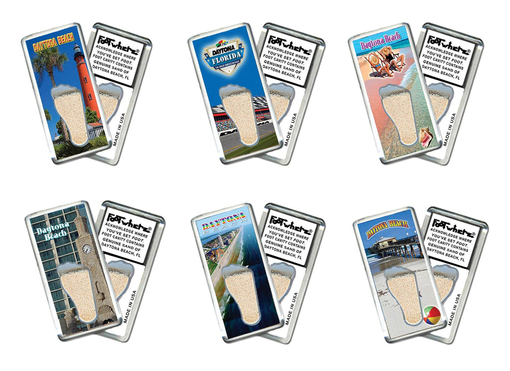 Daytona Beach FootWhere® Souvenir Fridge Magnets 6 Piece Set. Made in USA-FootWhere® Souvenirs