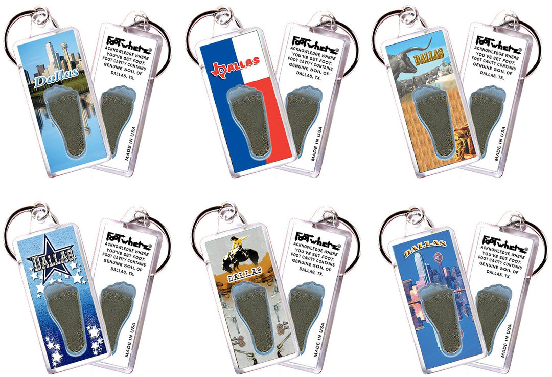 Dallas FootWhere® Souvenir Fridge Keychains. 6 Piece Set. Made in USA-FootWhere® Souvenirs