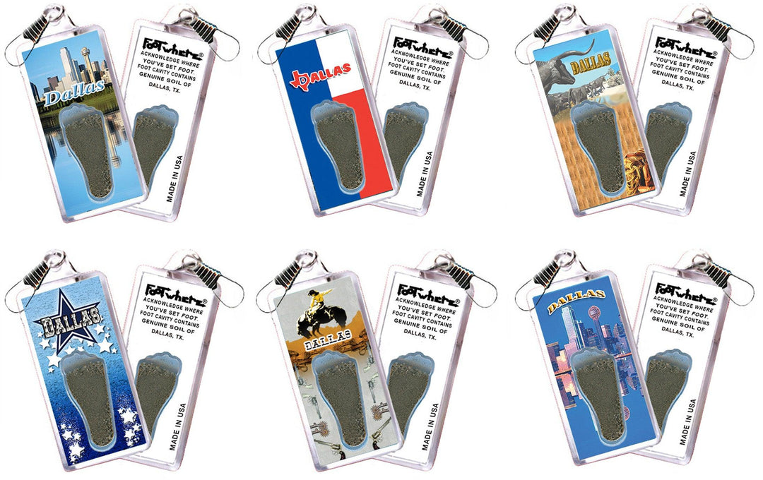 Dallas FootWhere® Souvenir Fridge Zipper-Pulls. 6 Piece Set. Made in USA-FootWhere® Souvenirs