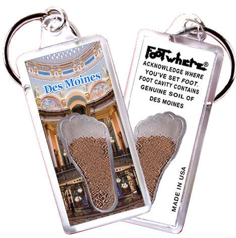 Des Moines FootWhere® Souvenir Keychain. Made in USA-FootWhere® Souvenirs