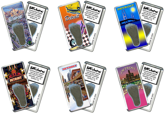 Detroit FootWhere® Souvenir Fridge Magnets. 6 Piece Set. Made in USA-FootWhere® Souvenirs