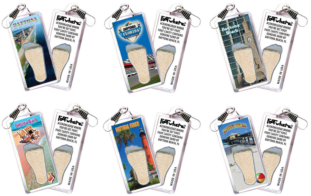 Daytona Beach FootWhere® Souvenir Zipper-Pulls 6 Piece Set. Made in USA-FootWhere® Souvenirs