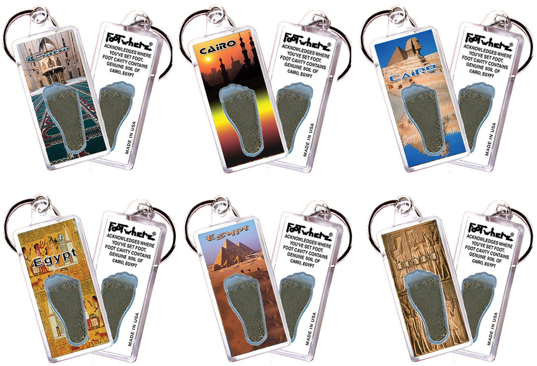 Cairo FootWhere® Souvenir Keychains. 6 Piece Set. Made in USA-FootWhere® Souvenirs