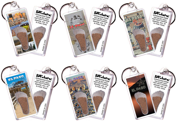El Paso FootWhere® Souvenir Keychains. 6 Piece Set. Made in USA-FootWhere® Souvenirs