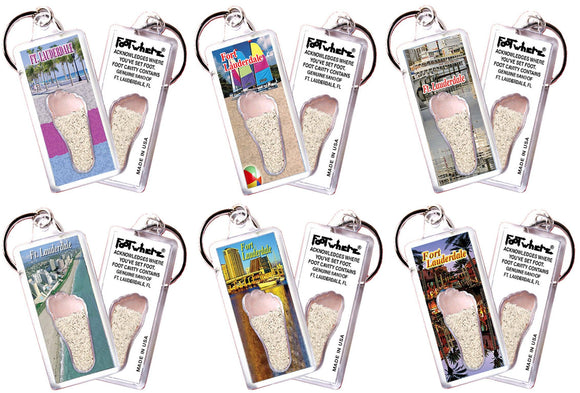 Fort Lauderdale FootWhere® Souvenir Keychains 6 Piece Set. Made in USA-FootWhere® Souvenirs