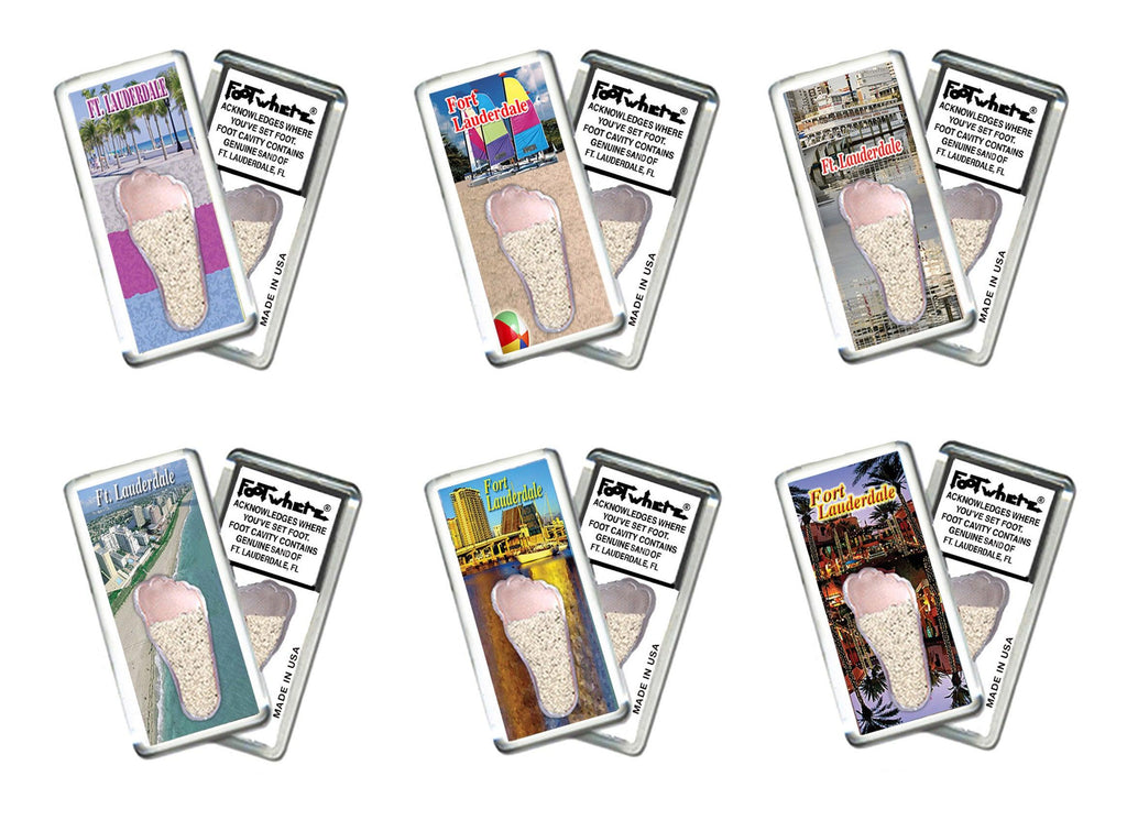 Fort Lauderdale FootWhere® Souvenir Fridge Magnets 6 Piece Set. Made in USA-FootWhere® Souvenirs