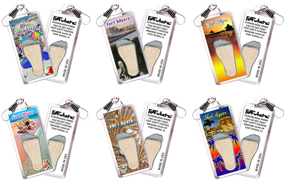 Fort Myers FootWhere® Souvenir Zipper-Pulls 6 Piece Set. Made in USA-FootWhere® Souvenirs