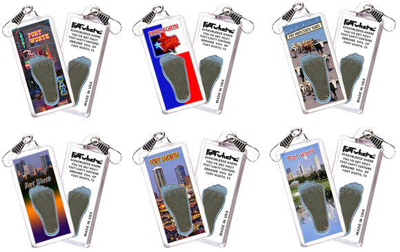 Fort Worth FootWhere® Souvenir Zipper-Pulls. 6 Piece Set. Made in USA-FootWhere® Souvenirs