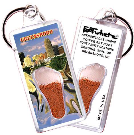 Greensboro FootWhere® Souvenir Keychains. 6 Piece Set. Made in USA-FootWhere® Souvenirs