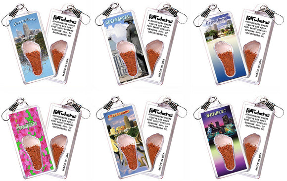 Greensboro FootWhere® Souvenir Zipper-Pulls. 6 Piece Set. Made in USA-FootWhere® Souvenirs