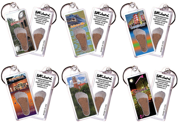 Gainesville FootWhere® Souvenir Keychains. 6 Piece Set. Made in USA-FootWhere® Souvenirs