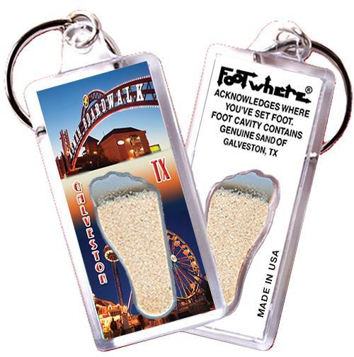 Galveston FootWhere® Souvenir Keychain. Made in USA-FootWhere® Souvenirs