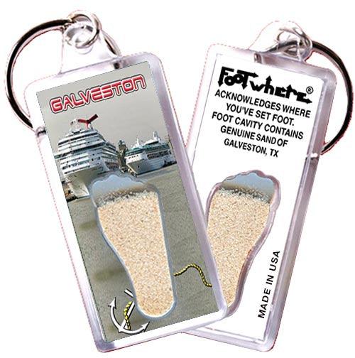 Galveston FootWhere® Souvenir Keychains. 6 Piece Set. Made in USA-FootWhere® Souvenirs