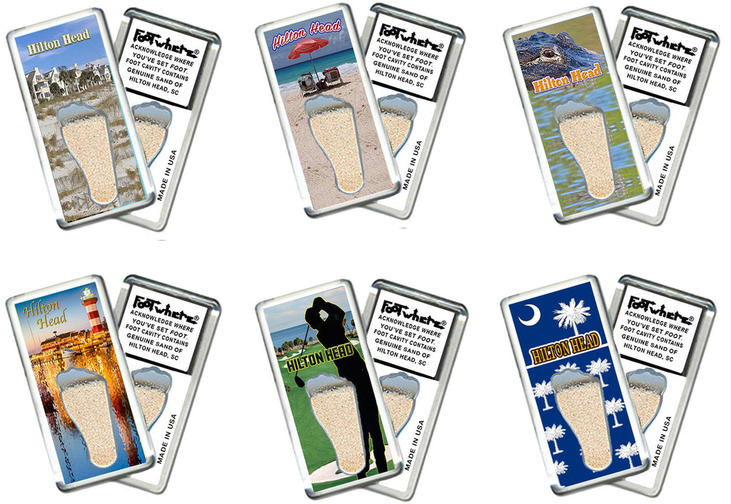 Hilton Head FootWhere® Souvenir Fridge Magnets. 6 Piece Set. Made in USA - FootWhere® Souvenir Shop