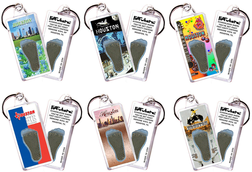 Houston FootWhere® Souvenir Keychains. 6 Piece Set. Made in USA - FootWhere® Souvenir Shop