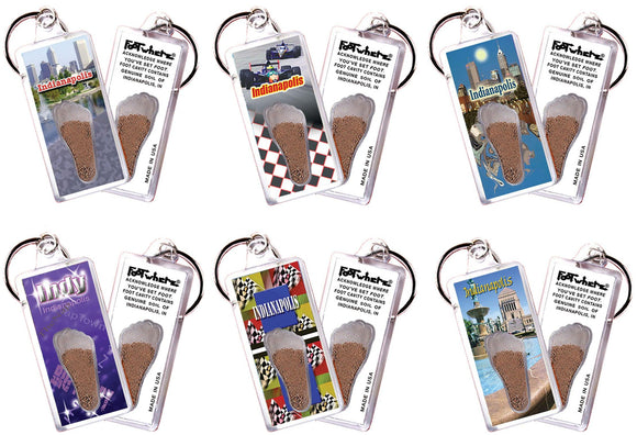 Indianapolis FootWhere® Souvenir Keychains. 6 Piece Set. Made in USA - FootWhere® Souvenir Shop