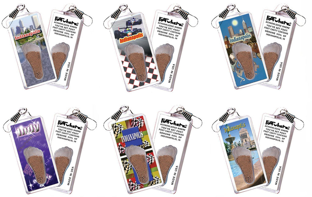 Indianapolis FootWhere® Souvenir Zipper-Pulls. 6 Piece Set. Made in USA - FootWhere® Souvenir Shop