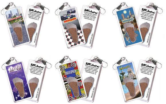 Indianapolis FootWhere® Souvenir Zipper-Pulls. 6 Piece Set. Made in USA - FootWhere® Souvenir Shop