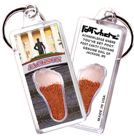 Jackson, MS FootWhere® Souvenir Keychain. Made in USA-FootWhere® Souvenirs