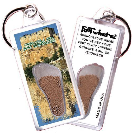 Jerusalem FootWhere® Souvenir Keychain. Made in USA-FootWhere® Souvenirs