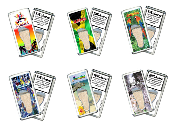 Jamaica FootWhere® Souvenir Fridge Magnets. 6 Piece Set. Made in USA - FootWhere® Souvenir Shop