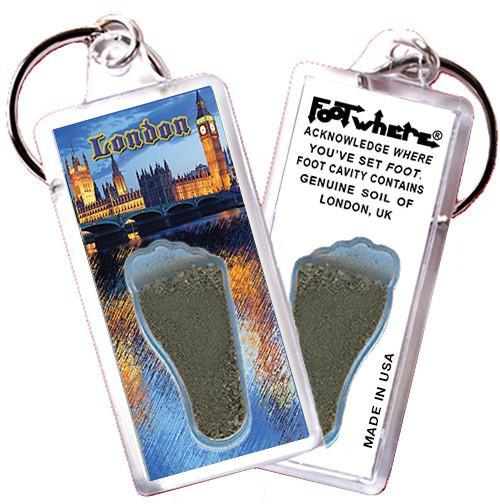 London, UK FootWhere® Souvenir Key Chain. Made in USA-FootWhere® Souvenirs