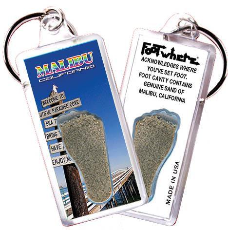 Malibu FootWhere® Souvenir Keychain. Made in USA-FootWhere® Souvenirs