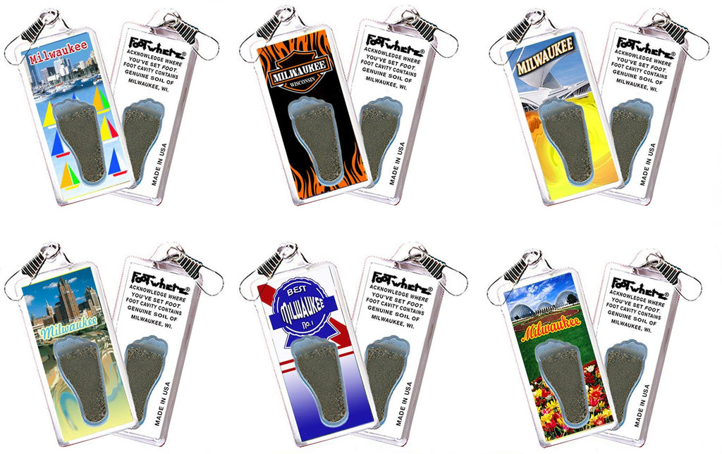 Milwaukee FootWhere® Souvenir Zipper-Pulls. 6 Piece Set. Made in USA - FootWhere® Souvenir Shop