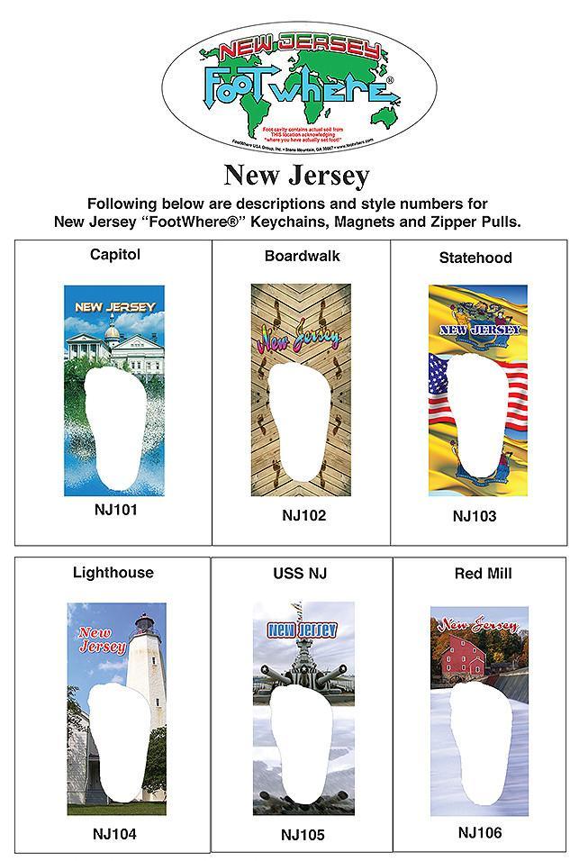 New Jersey FootWhere® Souvenir Key Chain. Made in USA-FootWhere® Souvenirs
