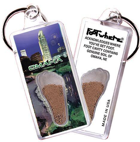 Omaha FootWhere® Souvenir Keychain. Made in USA-FootWhere® Souvenirs