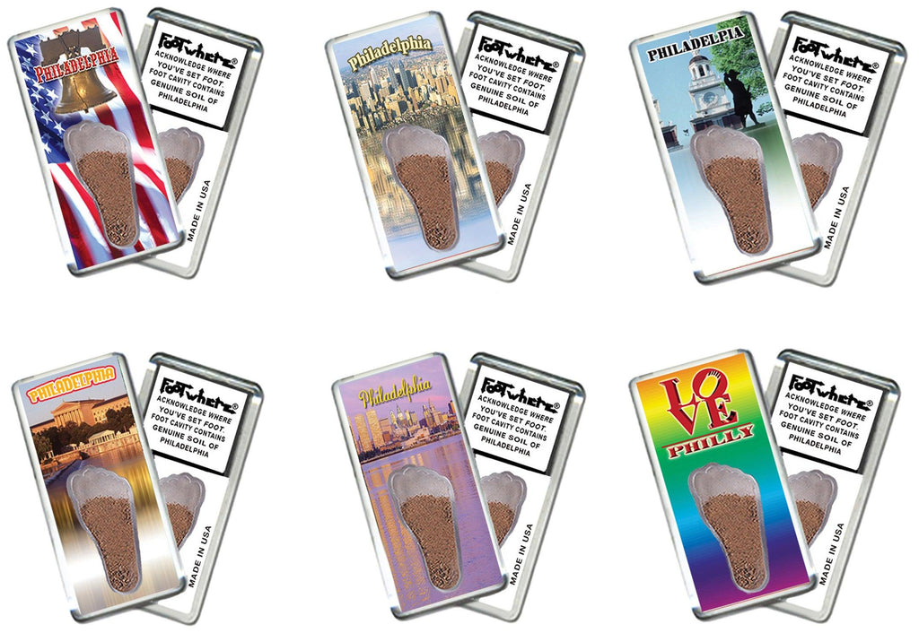Philadelphia FootWhere® Souvenir Fridge Magnets. 6 Piece Set. Made in USA - FootWhere® Souvenir Shop
