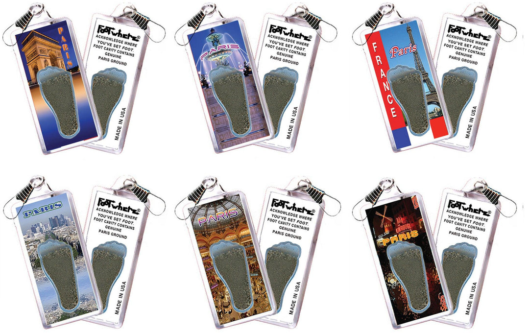 Paris FootWhere® Souvenir Zipper-Pulls. 6 Piece Set. Made in USA - FootWhere® Souvenir Shop