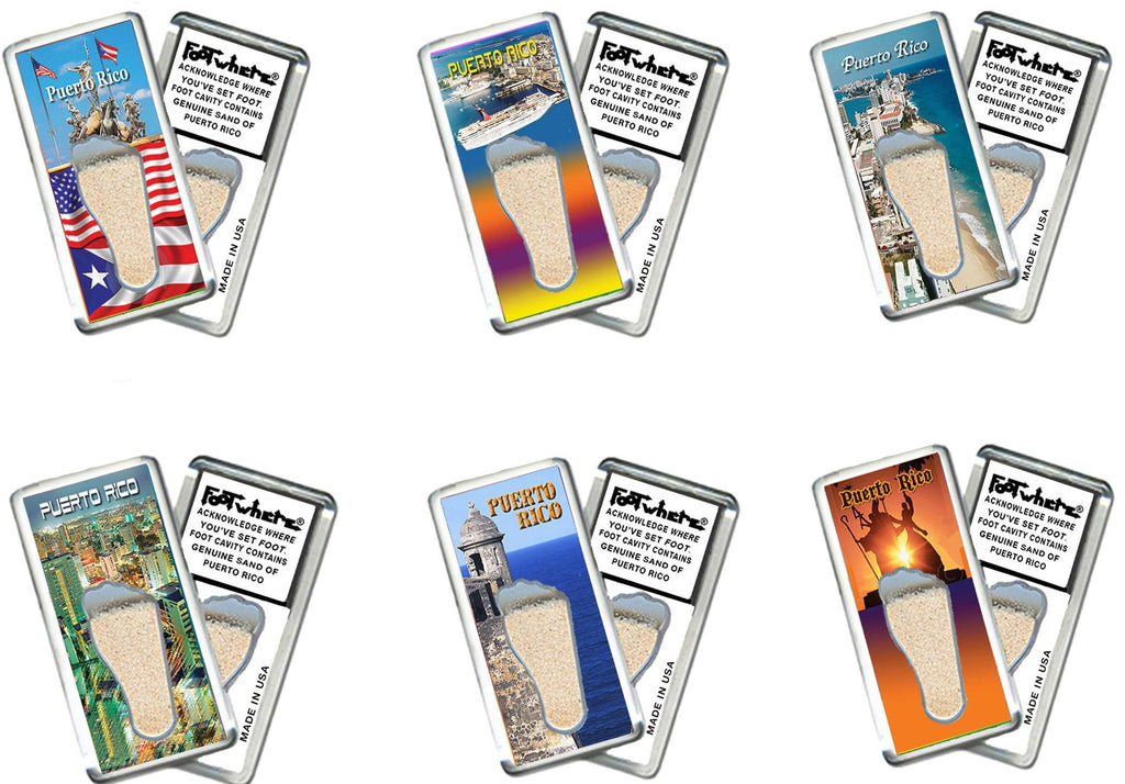Puerto Rico FootWhere® Souvenir Fridge Magnets. 6 Piece Set. Made in USA - FootWhere® Souvenir Shop