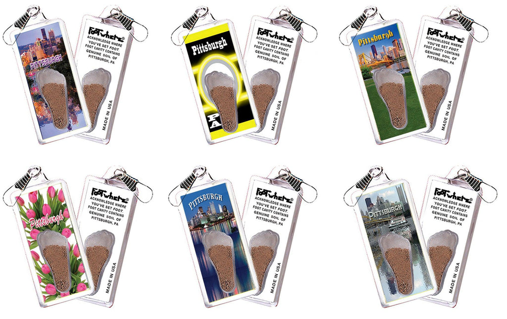 Pittsburgh FootWhere® Souvenir Zipper-Pulls. 6 Piece Set. Made in USA - FootWhere® Souvenir Shop