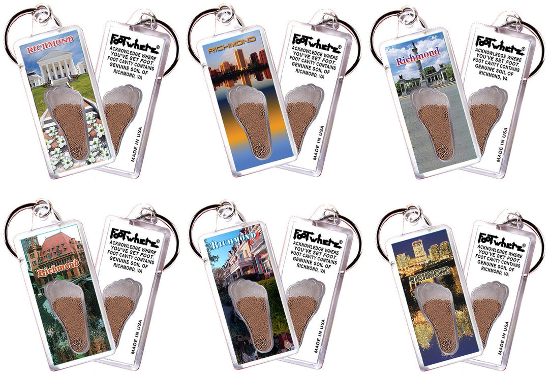 Richmond FootWhere® Souvenir Keychains. 6 Piece Set. Made in USA-FootWhere® Souvenirs