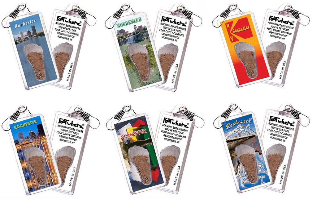 Rochester FootWhere® Souvenir Zipper-Pulls. 6 Piece Set. Made in USA-FootWhere® Souvenirs