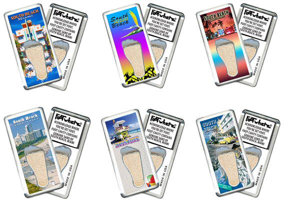 South Beach Miami FootWhere® Souvenir Fridge Magnets. 6 Piece Set. Made in USA - FootWhere® Souvenir Shop
