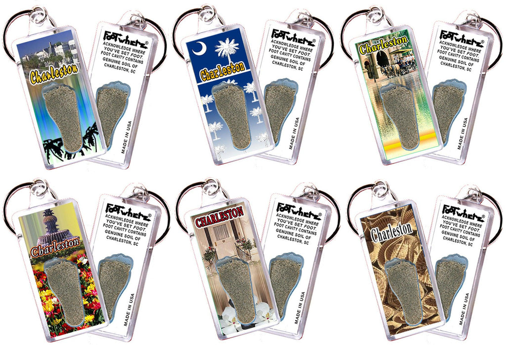Charleston, SC FootWhere® Souvenir Keychains. 6 Piece Set. Made in USA-FootWhere® Souvenirs