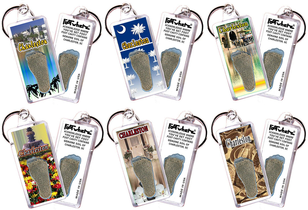Charleston, SC FootWhere® Souvenir Keychains. 6 Piece Set. Made in USA-FootWhere® Souvenirs