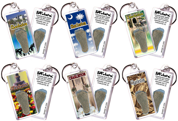 Charleston, SC FootWhere® Souvenir Keychains. 6 Piece Set. Made in USA-FootWhere® Souvenirs