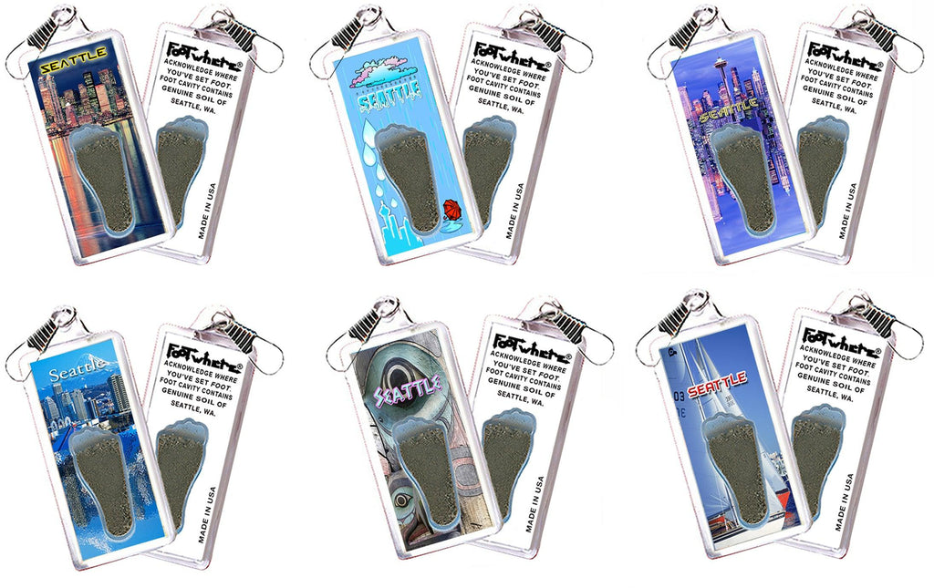 Seattle FootWhere® Souvenir Zipper-Pulls. 6 Piece Set. Made in USA - FootWhere® Souvenir Shop