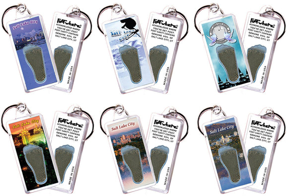 Salt Lake City FootWhere® Souvenir Keychains. 6 Piece Set. Made in USA - FootWhere® Souvenir Shop