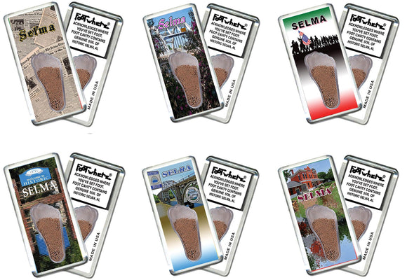 Selma FootWhere® Souvenir Fridge Magnets. 6 Piece Set. Made in USA-FootWhere® Souvenirs