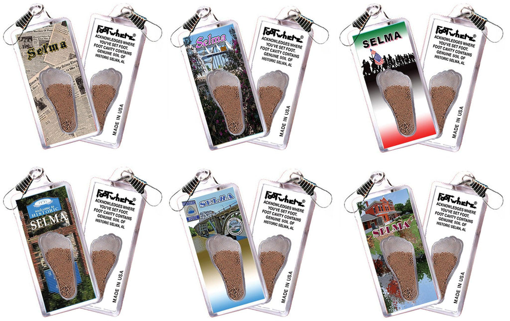 Selma FootWhere® Souvenir Zipper-Pulls. 6 Piece Set. Made in USA-FootWhere® Souvenirs