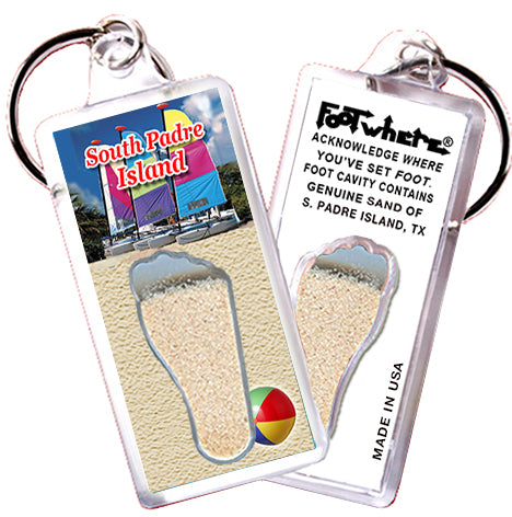 South Padre Island FootWhere® Souvenir Keychain. 72 pieces/6 assorted styles.